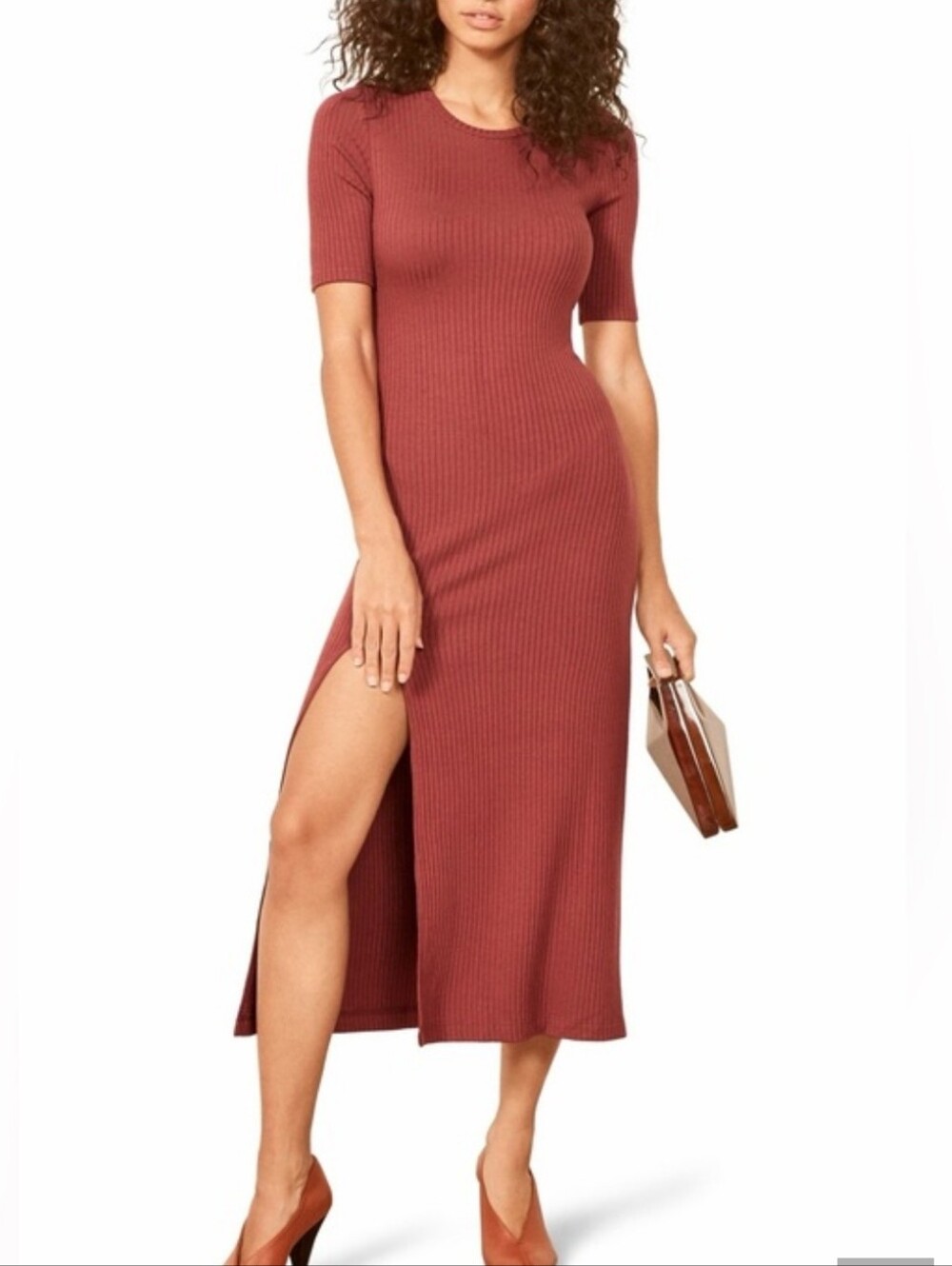 Reformation Ribbed Maxi Dress in Wine Red